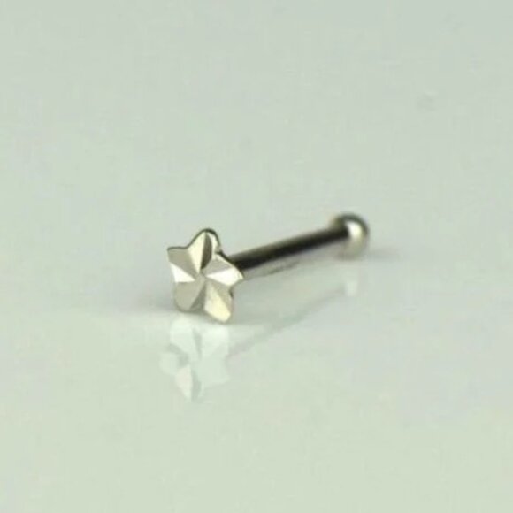 14K White or Yellow Gold Stud Nose Ring Star Body Jewelry Piercing For A… - Picture 5 of 5
